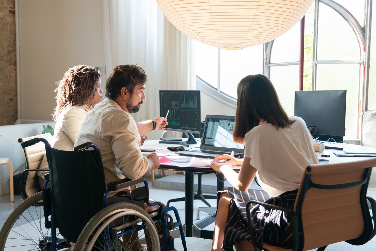 Team collaborating in a modern office